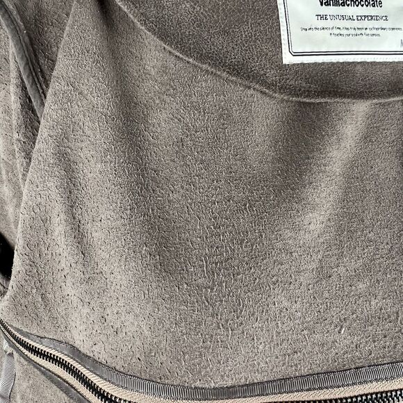 Size M Brown Asymmetric Zipper Ultra Suede Tiered Draped Hip Length Jacket - Picture 8 of 8